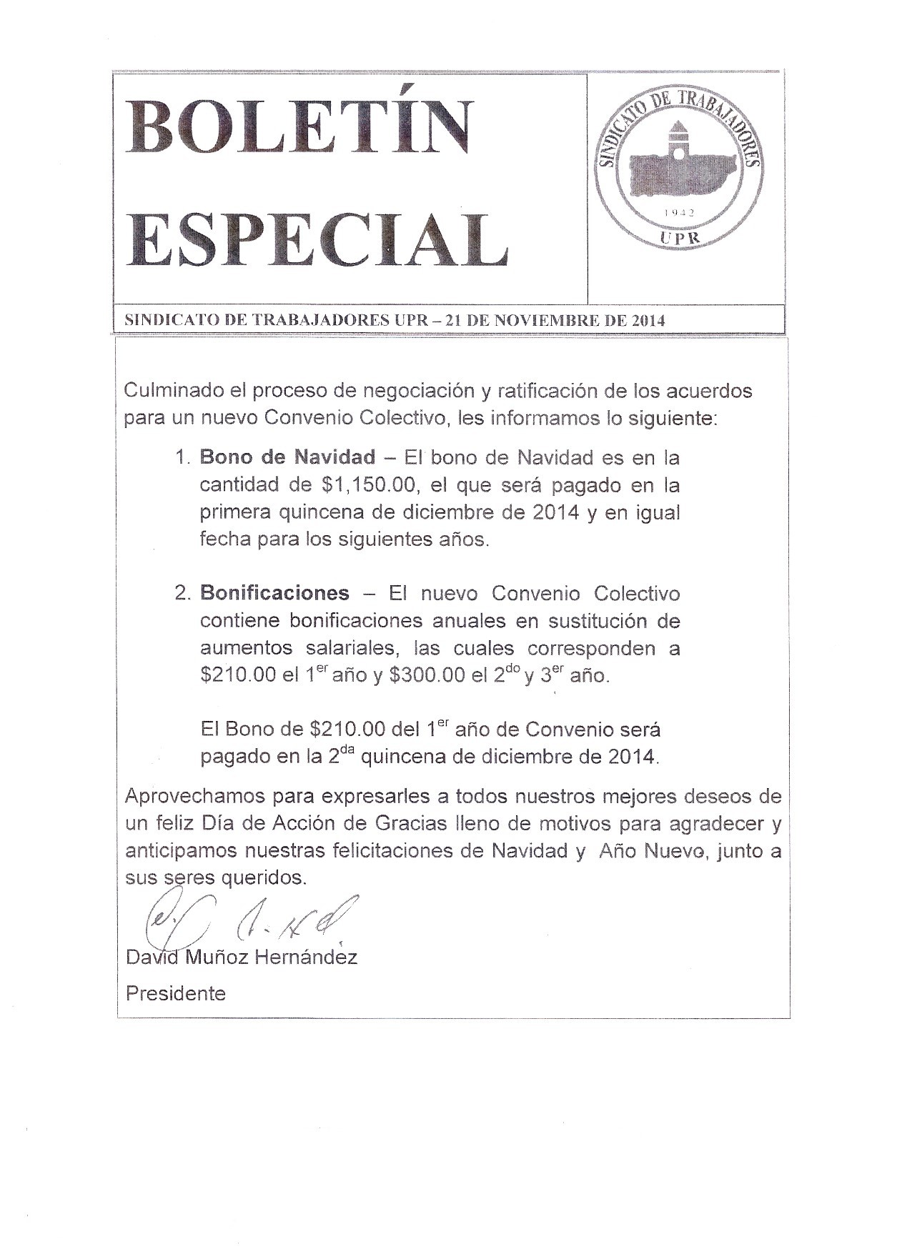 Boletín Especial - 21/11/14